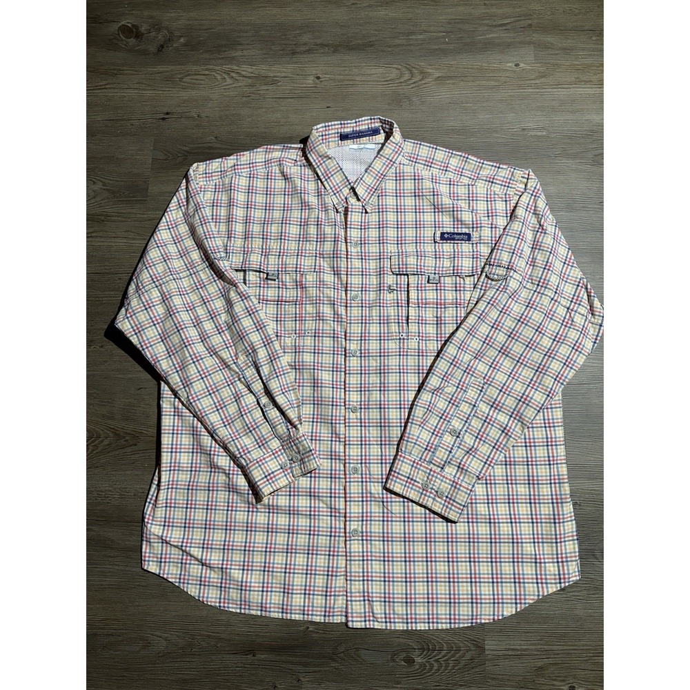 Columbia PFG Super Bahama Plaid Fishing Shirt Men XL Long Sleeve Vented
